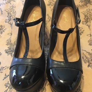 Black stiletto heels Mary Jane style